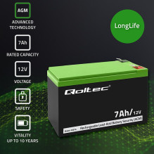 Qoltec 53076 AGM battery , 12V , 7Ah , Security
