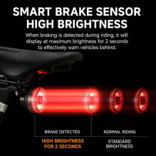 iLike Smart Bike Tail Light, USB Rechargeable LED Bicycle Rear Light with Brake Sensor, Auto Sleep Mode &amp; Vibration 