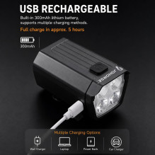 iLike JOHORSE USB Rechargeable Bike Headlight with 120dB Electric Horn, 300LM 4 LED Bicycle Front Light, 7 Lighting Mode iLike JOHORSE USB Rechargeable Bike Headlight with 120dB Electric Horn, 300LM 4 LED Bicycle Front Light, 7 Lighting Mode