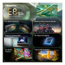 139,0 cm / 55" (3840 x 2160) „Hisense 55E8S“ išmanusis televizorius 4K ULED 6 ms 144 Hz HDMI USB HDR WiFi „Bluetoot