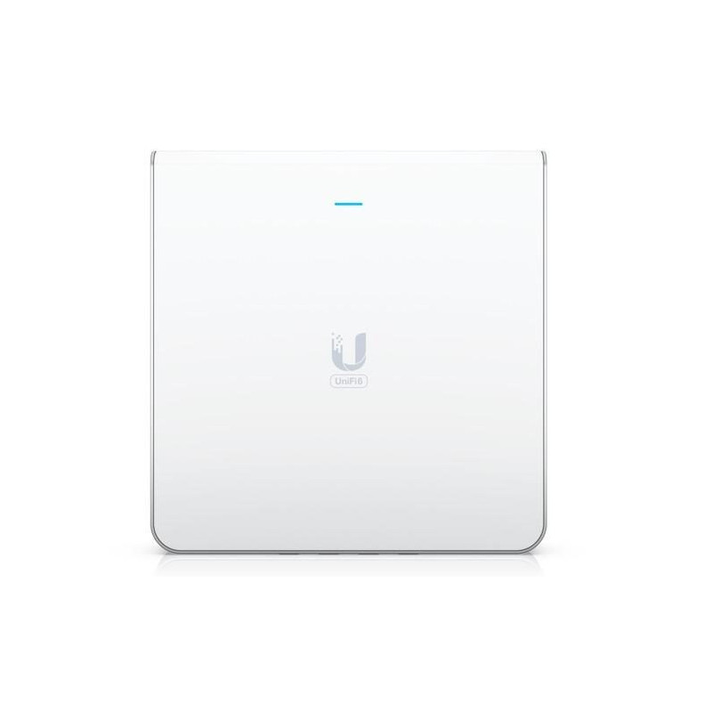 UniFi6 In-Wall. Wall-mounted WiFi 6 access point with a built-in PoE switch.
