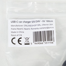 PNI car charger with USB-C plug 12V / 24V - 5V 2A, for GPS, cable length 190 cm