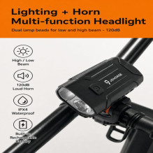 iLike JOHORSE Rechargeable Bike Light with 120dB Horn, USB Rechargeable LED Bicycle Headlight, High / Low Beam, IPX4 Wat iLike JOHORSE Rechargeable Bike Light with 120dB Horn, USB Rechargeable LED Bicycle Headlight, High / Low Beam, IPX4 Wat