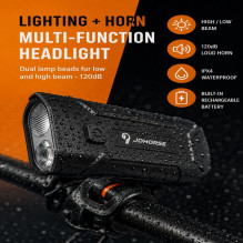 iLike JOHORSE Rechargeable Bike Light with 120dB Horn, USB Rechargeable LED Bicycle Headlight, High / Low Beam, IPX4 Wat iLike JOHORSE Rechargeable Bike Light with 120dB Horn, USB Rechargeable LED Bicycle Headlight, High / Low Beam, IPX4 Wat