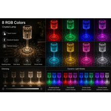 iLike Crystal Touch RGB LED Table Lamp with Bluetooth Speaker, Ambient Night Light &amp; Remote Control