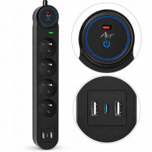 Extension cord 4 sockets + 2 x USB A + USB C Art FU810 1,5 m black