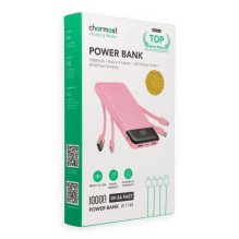 Powerbank 5V 3A 10000 mAh with built-in cables USB A / USB C / Lightning / Micro USB Charmast W1148 pink Powerbank 5V 3A 10000 mAh with built-in cables USB A / USB C / Lightning / Micro USB Charmast W1148 pink