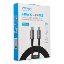 Cable with LED light indicator Type C to Type C VEGER PD 5A 240W CC2-ZSD 1,5 m black
