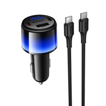 Automobilinis įkroviklis Hoco USB A + 2xUSB C PD QC3.0 37W + laidas USB C į C Z69A juodas