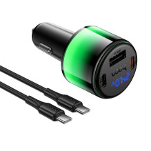 Automobilinis įkroviklis Hoco USB A + 2xUSB C PD QC3.0 37W + laidas USB C į C Z69A juodas