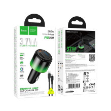 Car charger Hoco USB A + 2xUSB C PD QC3.0 37W + cable USB C to C Z69A black Car charger Hoco USB A + 2xUSB C PD QC3.0 37W + cable USB C to C Z69A black