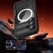 Samsung S26 vandeniui atsparus dėklas „Shellbox MARS“ su metaliniu žiedu, juodas