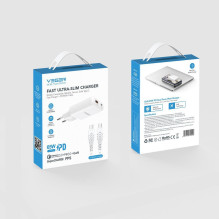 Telefono įkroviklis USB A + C tipo PD 65W + duomenų kabelis C tipo į C tipo 100W VEGER TR122 baltas Telefono įkroviklis USB A + C tipo PD 65W + duomenų kabelis C tipo į C tipo 100W VEGER TR122 baltas