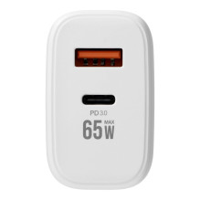 Phone charger VEGER USB A + Typ C PD QC3.0 3,25A 65W + cable USB C to USB C TR67 white Phone charger VEGER USB A + Typ C PD QC3.0 3,25A 65W + cable USB C to USB C TR67 white