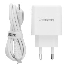 Phone charger VEGER USB A + Typ C PD QC3.0 3,25A 65W + cable USB C to USB C TR67 white Phone charger VEGER USB A + Typ C PD QC3.0 3,25A 65W + cable USB C to USB C TR67 white