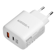 Phone charger VEGER USB A + Typ C PD QC3.0 3,25A 65W + cable USB C to USB C TR67 white Phone charger VEGER USB A + Typ C PD QC3.0 3,25A 65W + cable USB C to USB C TR67 white