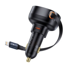 Baseus Car Charger Enjoyment Pro Fast Charger Type-C female, Lightning male (0.75m) Built-in Retractable Cable,55W Black