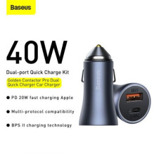 Baseus Car Charger Golden Contactor Pro Dual Quick Charger U+C Power Delivery 3.0 Quick Charge 4, SCP FCP AFC 40W Dark G Baseus Car Charger Golden Contactor Pro Dual Quick Charger U+C Power Delivery 3.0 Quick Charge 4, SCP FCP AFC 40W Dark G