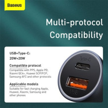 Baseus Car Charger Golden Contactor Pro Dual Quick Charger U+C Power Delivery 3.0 Quick Charge 4, SCP FCP AFC 40W Dark G Baseus Car Charger Golden Contactor Pro Dual Quick Charger U+C Power Delivery 3.0 Quick Charge 4, SCP FCP AFC 40W Dark G