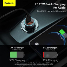 Baseus Car Charger Golden Contactor Pro Dual Quick Charger U+C Power Delivery 3.0 Quick Charge 4, SCP FCP AFC 40W Dark G Baseus Car Charger Golden Contactor Pro Dual Quick Charger U+C Power Delivery 3.0 Quick Charge 4, SCP FCP AFC 40W Dark G
