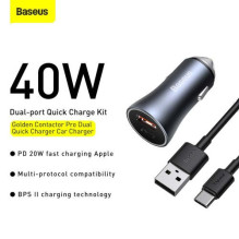 Baseus Car Charger Golden Contactor Pro Dual Quick Charger U+C, PD 3.0, QC 4+, SCP FCP AFC (with USB - Type C 1m cable) Baseus Car Charger Golden Contactor Pro Dual Quick Charger U+C, PD 3.0, QC 4+, SCP FCP AFC (with USB - Type C 1m cable)