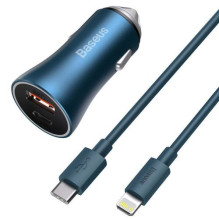 Baseus Car Charger Golden Contactor Pro Dual Quick Charger U+C, PD 3.0, QC 4+, SCP FCP AFC (with Type-C - Lightning 1m B Baseus Car Charger Golden Contactor Pro Dual Quick Charger U+C, PD 3.0, QC 4+, SCP FCP AFC (with Type-C - Lightning 1m B