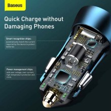 Baseus Car Charger Golden Contactor Pro Dual Quick Charger U+C, PD 3.0, QC 4+, SCP FCP AFC (with Type-C - Lightning 1m B Baseus Car Charger Golden Contactor Pro Dual Quick Charger U+C, PD 3.0, QC 4+, SCP FCP AFC (with Type-C - Lightning 1m B