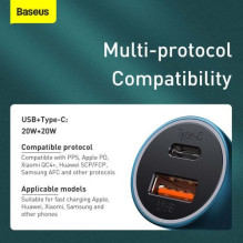 Baseus Car Charger Golden Contactor Pro Dual Quick Charger U+C, PD 3.0, QC 4+, SCP FCP AFC (with Type-C - Lightning 1m B Baseus Car Charger Golden Contactor Pro Dual Quick Charger U+C, PD 3.0, QC 4+, SCP FCP AFC (with Type-C - Lightning 1m B