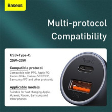Baseus Car Charger Golden Contactor Pro Dual Quick Charger U+C, PD 3.0, QC 4+, SCP FCP AFC (With Type-C - Lightning 1m B Baseus Car Charger Golden Contactor Pro Dual Quick Charger U+C, PD 3.0, QC 4+, SCP FCP AFC (With Type-C - Lightning 1m B