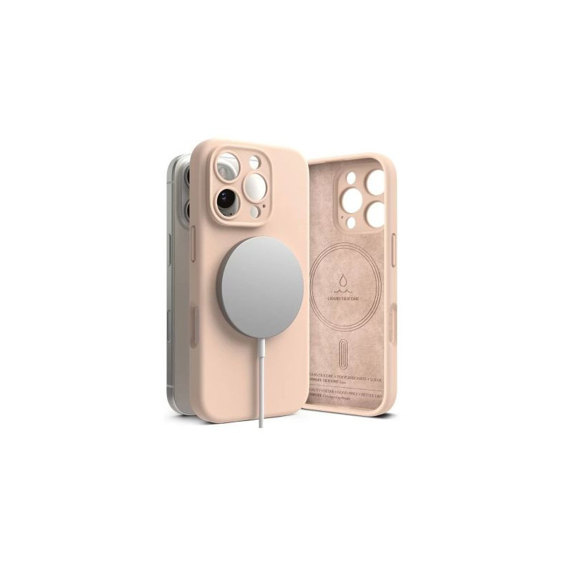 Ringke iPhone 16 Pro Case Silicone Magnetic Pink Sand