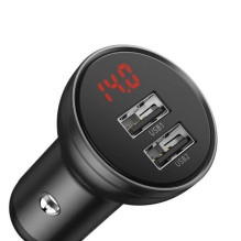 Baseus Car Charger Digital Display 2xUSB with 3-in-1 Cable 1.2m, 24W 4.8A, Black / Gray (TZCCBX-0G) Baseus Car Charger Digital Display 2xUSB with 3-in-1 Cable 1.2m, 24W 4.8A, Black / Gray (TZCCBX-0G)