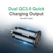 Baseus Car Charger Circular Plastic A+A Dual Quick Charge 3.0 30W Black (CCALL-YD01) Baseus Car Charger Circular Plastic A+A Dual Quick Charge 3.0 30W Black (CCALL-YD01)