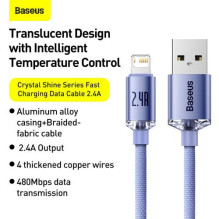 Baseus Lightning Crystal Shine Cable Series Fast Charging Data Cable 2.4A 2m Purple (CAJY000105) Baseus Lightning Crystal Shine Cable Series Fast Charging Data Cable 2.4A 2m Purple (CAJY000105)