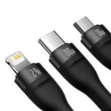Baseus Universal Flash Series 3-in-1 Fast Charging Data Cable (USB-A to Micro + Lightning + Type-C) 100W, 1.2m Black (CA