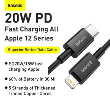 Baseus Type-C - Lightning Superior Series fast charging data cable, PD 20W, 1m, Black (CATLYS-A01) Baseus Type-C - Lightning Superior Series fast charging data cable, PD 20W, 1m, Black (CATLYS-A01)
