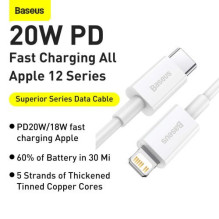 Baseus Type-C - Lightning Superior Series fast charging data cable PD 20W 1m White (CATLYS-A02) Baseus Type-C - Lightning Superior Series fast charging data cable PD 20W 1m White (CATLYS-A02)