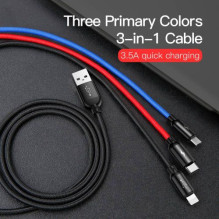 Baseus Cable Three Primary Colors Light / Type-C / Micro Nylon Braid 3.5A 1.2m Black (CAMLT-BSY01)