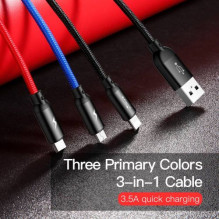 Baseus Cable Three Primary Colors Light / Type-C / Micro Nylon Braid 3.5A 1.2m Black (CAMLT-BSY01)