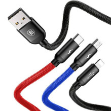 Baseus Cable Three Primary Colors Light / Type-C / Micro Nylon Braid 3.5A 1.2m Black (CAMLT-BSY01)