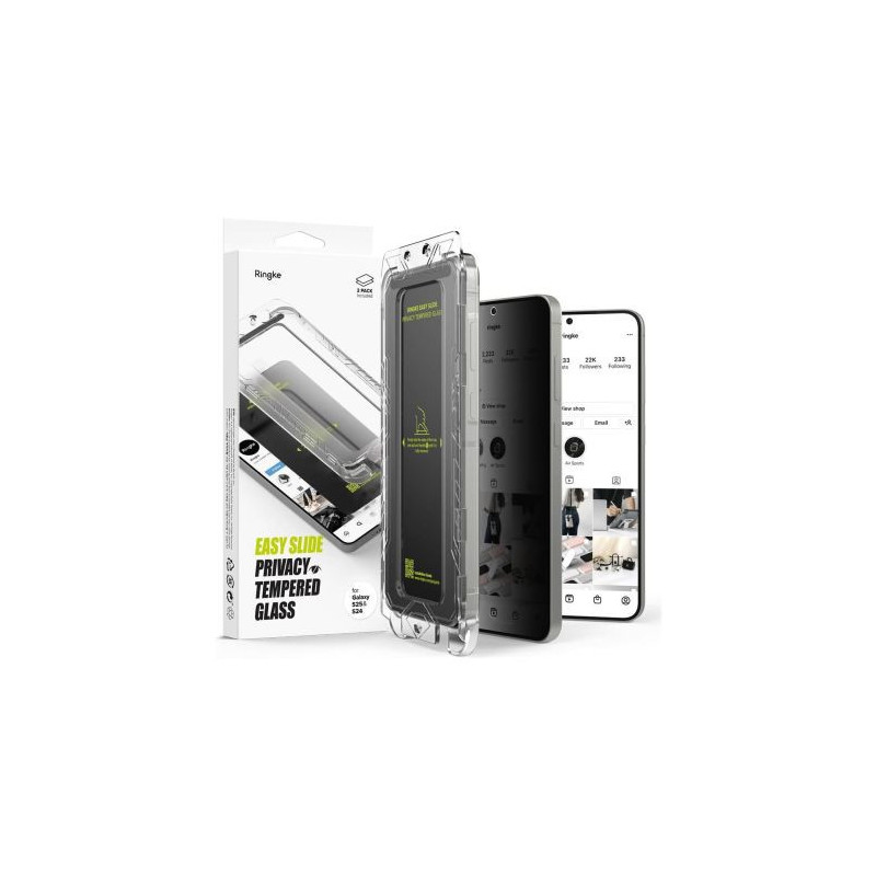 Ringke Galaxy S25 / S24 Screen Protector Premium Easy Slide Privacy Tempered Glass 9H with installation jig (2pcs) Trans