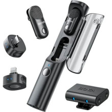 BOYA Microphone Wireless Magic-02 2.4GHz with 2 transmitters and 3 receivers (Type-C, Lightning and 3.5mm Female) Black 