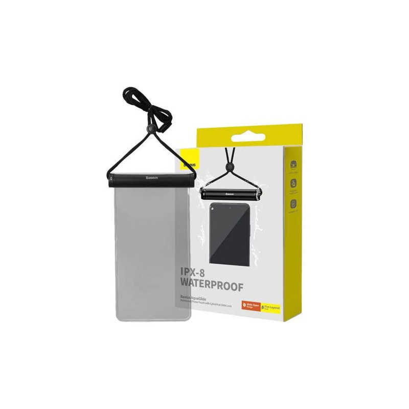 Baseus AquaGlide Universal Waterproof Case IPX8 up to 7.2 inch Phone, Black / Transparent (BS-PC030)