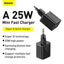 Baseus Travel Charger Super Si 1C Quick Charger 25W EU Black (CCSP020101) Baseus Travel Charger Super Si 1C Quick Charger 25W EU Black (CCSP020101)