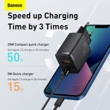 Baseus Travel Charger Compact Quick Charger U+C 20W EU Black (CCXJ-B01) Baseus Travel Charger Compact Quick Charger U+C 20W EU Black (CCXJ-B01)