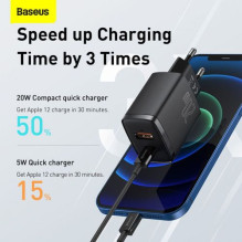 Baseus Travel Charger Compact Quick Charger U+C 20W EU Black (CCXJ-B01) Baseus Travel Charger Compact Quick Charger U+C 20W EU Black (CCXJ-B01)