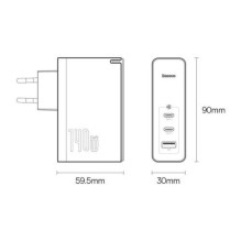 Baseus Travel Charger GaN5 Pro Fast wall charger, C+C+U, 140W White EU (CCGP100202) Baseus Travel Charger GaN5 Pro Fast wall charger, C+C+U, 140W White EU (CCGP100202)