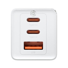 Baseus Travel Charger GaN5 Pro Fast wall charger, C+C+U, QC, AFC, PD 65W with Type-C to Type-C (100W) 1m, White EU (CCGP