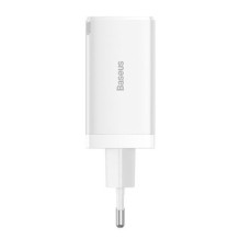 Baseus Travel Charger GaN5 Pro Fast wall charger, C+C+U, QC, AFC, PD 65W with Type-C to Type-C (100W) 1m, White EU (CCGP