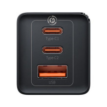 Baseus Travel Charger GaN5 Pro Fast wall charger, C+C+U, QC, AFC, PD 65W with Type-C to Type-C (100W) 1m, Black EU (CCGP