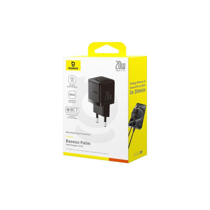 Baseus Travel Charger Palm Series Type-C, PD 3.0, QC 3.0, 20W, Black EU (P10111602113-00)
